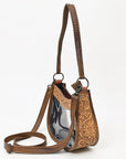 Clear Leather Hand Tooled Western Crossbody Bag