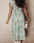 Floral Smocked V-Neck Ruffle Tiered Maxi Dress