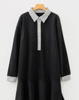 Plus Size Stripe Cuffs Collared Ruffle Hem Dress