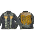 ADJKT616 Genuine leather Hand tooled hand carved Women 100% cotton Denim jacket dress ladies girl