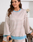 Plus Size Stripe Contrast Trim Pullover and Shorts Set