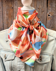 35X35" Peach and Blue Floral Pattern Wild Rag / Scarf WR1036
