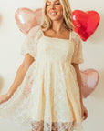 Winter Bubble Sleeve Square Dress