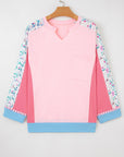 Floral Colorblock Patchwork Chest Pocket Long Sleeve Top