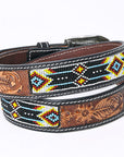 HILASON Hand-Tooled Leather Western Belt with Beaded Design