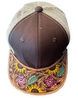 American Darling Men Women Adjustable Cap With Leather On Visor Brown