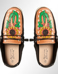 American Darling ADFT133BK7 Hand tooled carved genuine leather trim lightweight shoe footwear slip on