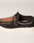American Darling ADFT133BK9 Hand tooled carved genuine leather trim lightweight shoe footwear slip on