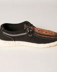 American Darling ADFT133BK9 Hand tooled carved genuine leather trim lightweight shoe footwear slip on