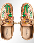 American Darling ADFT133BR7 Hand tooled carved genuine leather trim lightweight shoe footwear slip on