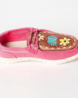 American Darling ADFT133FU5 Hand tooled carved genuine leather trim lightweight shoe footwear slip on