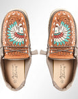 American Darling ADFT133GR1 Hand tooled carved genuine leather trim lightweight shoe footwear slip on