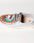 American Darling ADFT133SB1 Hand tooled carved genuine leather trim lightweight shoe footwear slip on