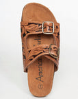 American Darling ADFTE103A Hand tooled carved genuine leather sandal footwear flip flop