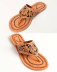 American Darling ADFTE104A Hand tooled carved genuine leather sandal footwear flip flop