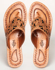 American Darling ADFTE104A Hand tooled carved genuine leather sandal footwear flip flop