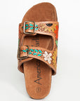 American Darling ADFTE107 Hand tooled carved genuine leather sandal footwear flip flop