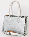 American Darling Tote Hand Tooled Genuine Leather Western Women Bag Handbag Purse | White | Western Tote Bag | Travel Tote Bags