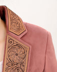 ADBZ025 Genuine leather Hand tooled hand carved Women Blazer dress jacket ladies Girl
