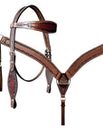 HILASON Western Horse Headstall Breast Collar Set Tack Genuine American Leather Barb Wire Rough Out Dark Brown