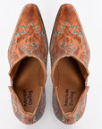 American Darling Women’s Western Ankle Boots Handcrafted Tan Leather Booties with Turquoise Stitching & Side Cutouts