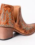 American Darling Women’s Western Ankle Boots Handcrafted Tan Leather Booties with Turquoise Stitching & Side Cutouts