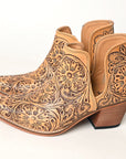 American Darling Floral Hand Curved Genuine Western Leather Ankle Boot