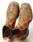 American Darling Floral Hand Curved Genuine Western Leather Riding Ankle Boot