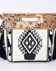 Hand Tooled Saddle Blanket Leather Western Clutch For Women