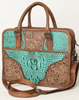 American Darling ADBG1183 Hand Tooled Crocodile Embossed Genuine Leather Women Bag Western Handbag Purse