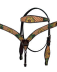 HILASON Western Horse Headstall & Breast Collar American Leather Floral Carving