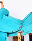 Western Barrel Saddle With Flex Tree Turquoise Suede Leather