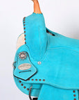 Western Barrel Saddle With Flex Tree Turquoise Suede Leather