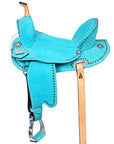 Western Barrel Saddle With Flex Tree Turquoise Suede Leather