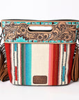 Hand Tooled Saddle Blanket Leather Western Clutch For Women