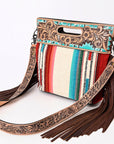 Hand Tooled Saddle Blanket Leather Western Clutch For Women
