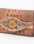 American Darling Wallet Hand Tooled Crocodile Embossed Genuine Leather Women Bag Western Handbag Purse