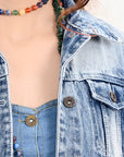 ADJKT026 Genuine leather Hand tooled hand carved Women 100% cotton Denim jacket dress ladies girl