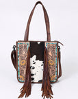 American Darling Tote Hand Tooled Hair-On Genuine Leather women bag western handbag purse