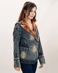 American Darling ADBZ032-L Genuine leather Hand tooled hand carved Women 100% cotton Denim Blazer dress jacket ladies Girl