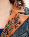 American Darling ADBZ032-L Genuine leather Hand tooled hand carved Women 100% cotton Denim Blazer dress jacket ladies Girl