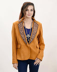 ADBZ033 Genuine leather Hand tooled hand carved Women Blazer dress jacket ladies Girl