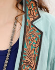 ADBZ034 Genuine leather Hand tooled hand carved Women Blazer dress jacket ladies Girl