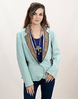 ADBZ034 Genuine leather Hand tooled hand carved Women Blazer dress jacket ladies Girl