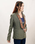 ADBZ035 Genuine leather Hand tooled hand carved Women Blazer dress jacket ladies Girl