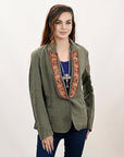 ADBZ035 Genuine leather Hand tooled hand carved Women Blazer dress jacket ladies Girl