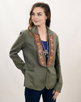 ADBZ035 Genuine leather Hand tooled hand carved Women Blazer dress jacket ladies Girl