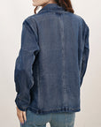 ADBZ040 Genuine leather Hand tooled hand carved Women 100% cotton Denim Blazer dress jacket ladies Girl
