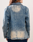 ADBZ041 Genuine leather Hand tooled hand carved Women 100% cotton Denim Blazer dress jacket ladies Girl