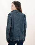 ADBZ043 Genuine leather Hand tooled hand carved Women 100% cotton Denim Blazer dress jacket ladies Girl